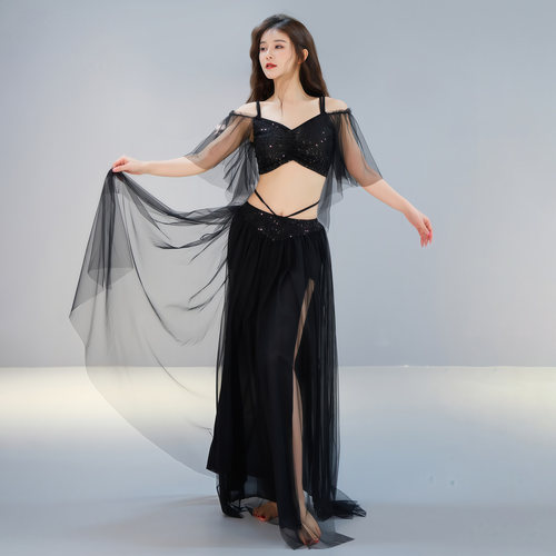 舞娘肚皮舞服装2026夏秋新款短袖练功服仙气网纱大摆裙练习班服女 - 图0