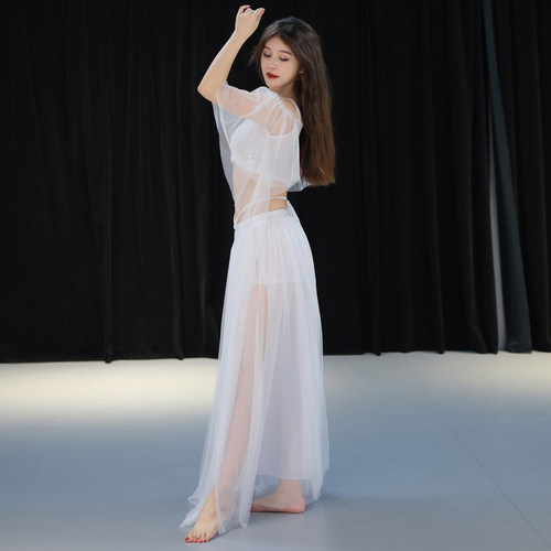 舞娘肚皮舞服装2026夏秋新款短袖练功服仙气网纱大摆裙练习班服女 - 图2