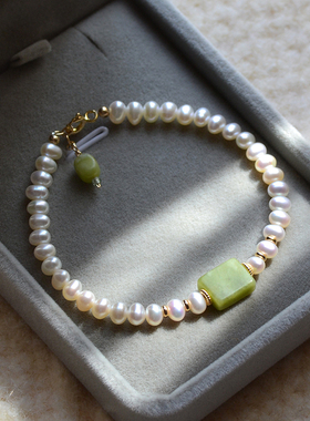 极强光淡水珍珠包金手链气质款