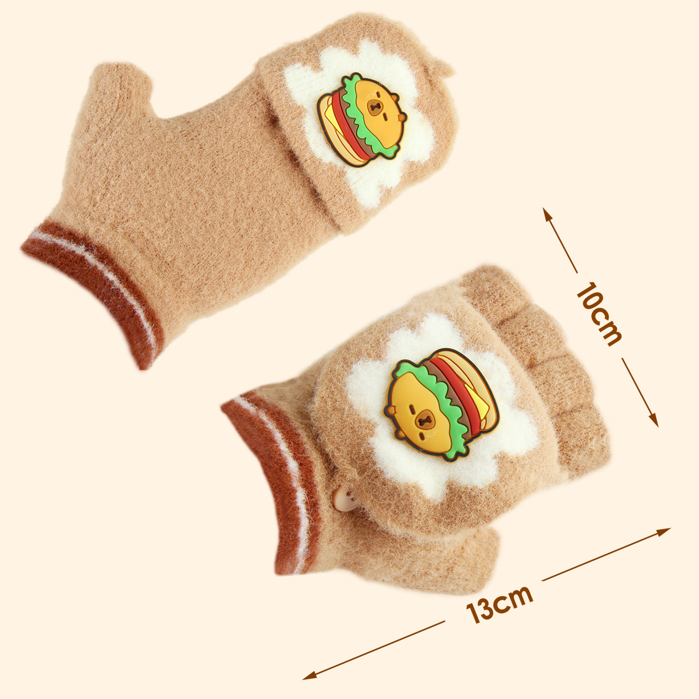 卡皮巴拉水豚学生露半指手套男女卡通毛线加厚绒儿童冬季翻盖保暖,淘宝优惠券,粉丝福利购,淘宝优惠卷