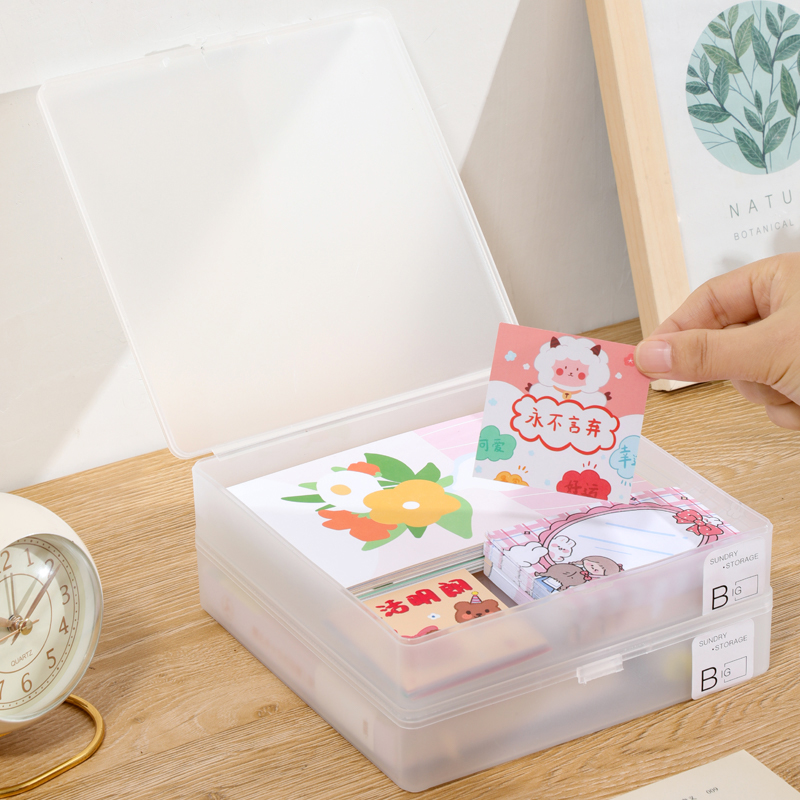 日式卡片收纳盒透明桌面名片杂物带盖储物盒子塑料卡片办公整理盒 - 图3