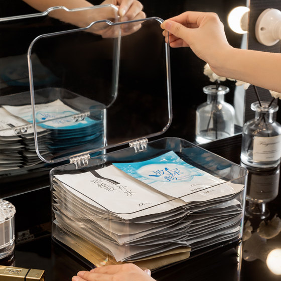 Mask storage box with dust-proof flip-top transparent lid and large capacity