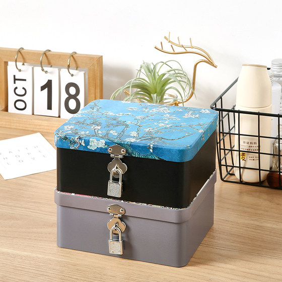 Retro style lockable desktop storage tinplate box