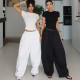 Akiyo studio ເອີຣົບແລະອາເມລິກາ retro ສູງ waisted loose scimitar pants elastic waist wide-leg pants banana pants ກາງເກງ