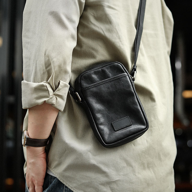 佐也原创男士迷你小包真皮随身手机包夏天休闲小背包单肩斜挎包潮 - 图0
