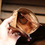 Кожаная ретро ключница, кошелек для водительских прав, кожаный картхолдер с молнией, ключи от машины, воловья кожа, из натуральной кожи