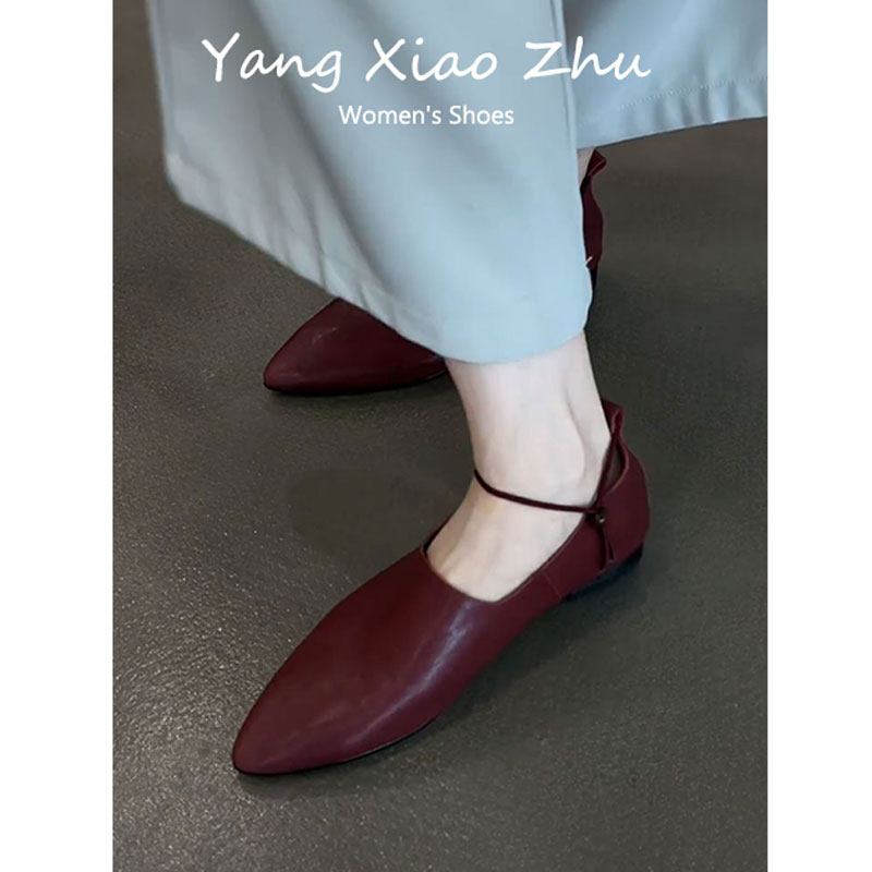 牛皮版~法式绝美尖头深口单鞋女2025新款配裙子百搭平底红色瓢鞋,淘宝优惠券,粉丝福利购,淘宝优惠卷