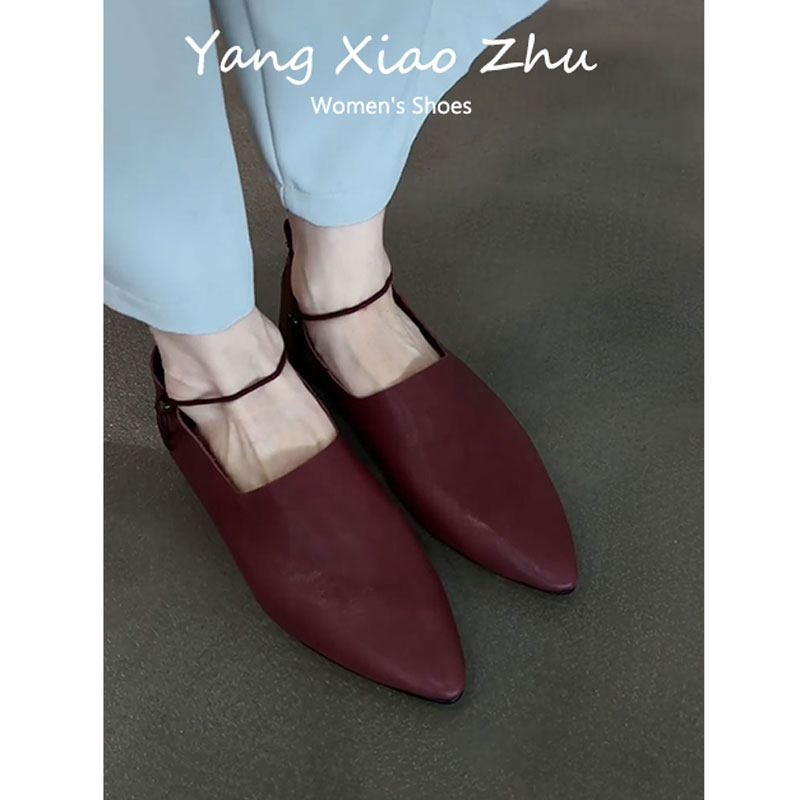 牛皮版~法式绝美尖头深口单鞋女2025新款配裙子百搭平底红色瓢鞋,淘宝优惠券,粉丝福利购,淘宝优惠卷