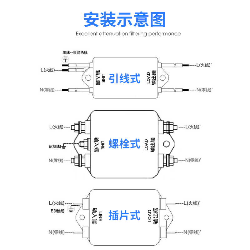 新品包邮单项双节emi电源滤波器220v抗干扰音响发烧净化器3A6A10A