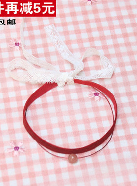 防过敏草莓晶酒红色丝绒锁骨链