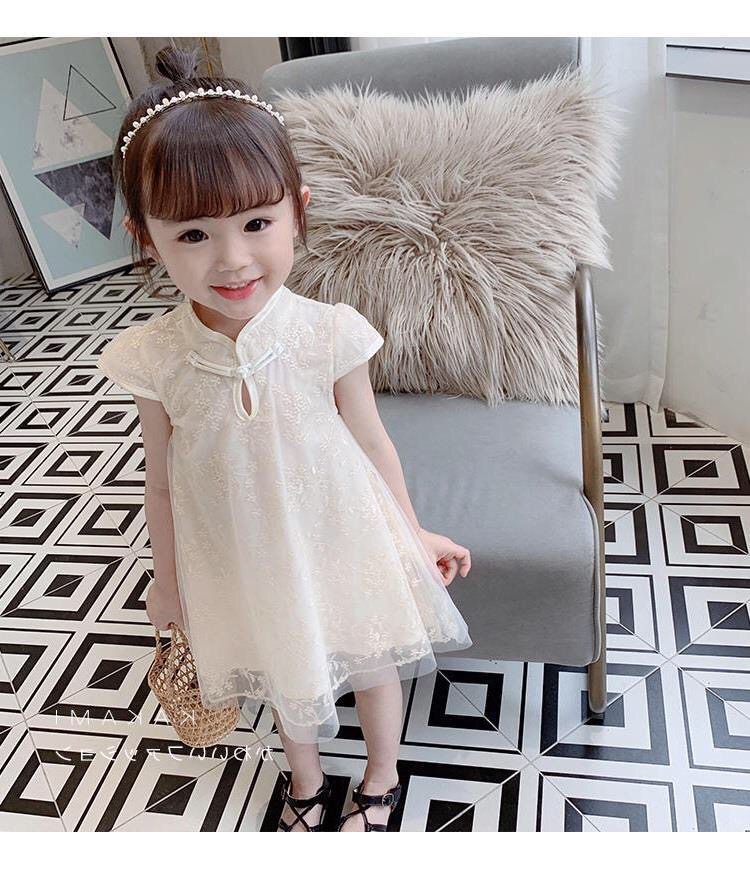 夏季女童短袖洋气公主裙2024新款女孩旗袍公主裙中小童宝宝连衣裙 - 图1