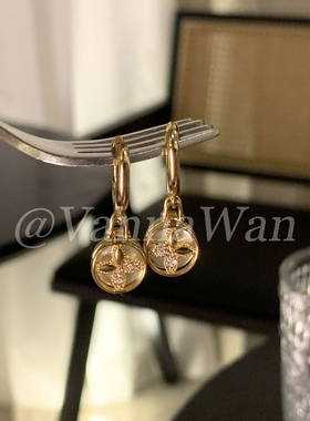 VanWan买手版！中古老花吊坠耳钉26ss菱形花朵白贝流苏复古耳环