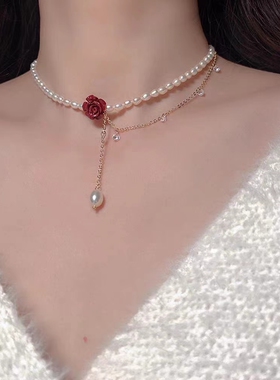锁骨链女人鱼的眼泪珍珠项链