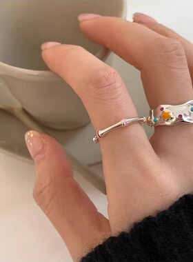 彩色滴油不规则金属开口戒指套装女韩国小众设计个性简约百搭指环