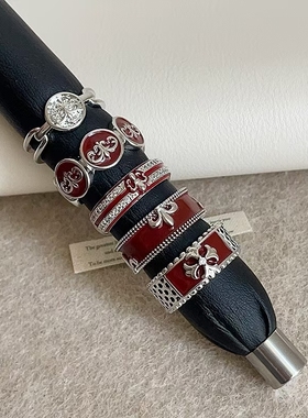 法式复古红色滴油金属开口戒指女个性百搭时尚气质小众设计指环戒