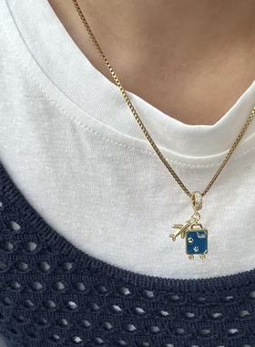 旅行飞机地球笔记本组合吊坠项链甜酷辣妹时尚轻奢气质小众锁骨链