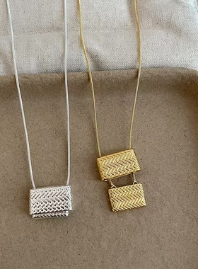 冷淡风编织包包金属吊坠项链女韩系个性潮流时尚百搭颈链锁骨链