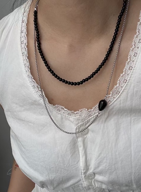 甜酷辣妹黑白珍珠链条双层项链小众设计高级感锁骨链长款项链女