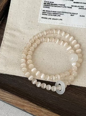 清冷感白色猫眼石长款串珠弹力绳手链女复古新中式时尚手环手饰