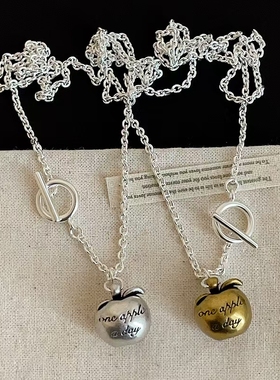 复古潮流做旧字母苹果OT扣项链女个性时尚潮流百搭颈链毛衣链