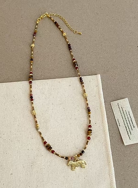 新中式彩色串珠小马吊坠项链时尚轻奢气质高级感潮流设计锁骨链女