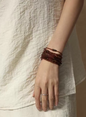 法式轻奢多层咖色水晶串珠长款项链小众设计时尚多种戴法锁骨链女