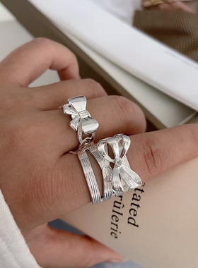 轻奢多层蝴蝶结设计感小众戒指精致冷淡风欧美气质开口指环女