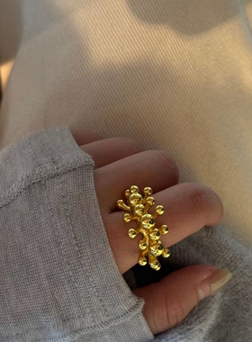 铜电镀欧美潮流设计戒指ins金属球球夸张高级感时尚百搭指环女