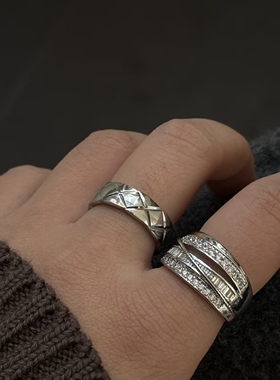 欧美时尚金菱格多层开口锆石戒指女个性冷淡风百搭时尚轻奢指环戒