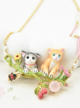 手工珐琅可爱猫咪小猫项链