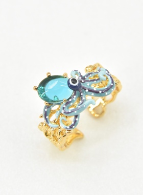 法国手工珐琅章鱼戒指