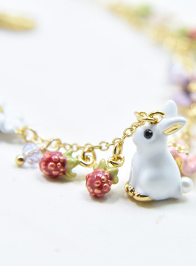 法国设计师手工珐琅 魔法奇遇记 花朵桑葚 可爱小白兔子 手链
