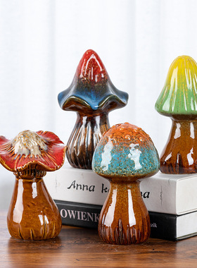八年老店新品冲量陶瓷珍藏版创意陶瓷窑变工艺品仿真蘑菇摆件家居