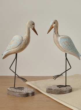 地中海木制复古长腿海鸥装饰摆件