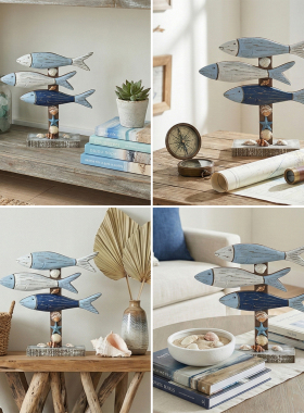 地中海风格木质立体小鱼桌面摆件