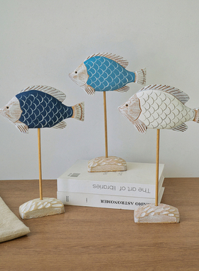 海洋风木质站立式小鱼装饰摆件