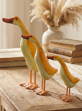 北欧木质手工雕刻三鸭家居摆件