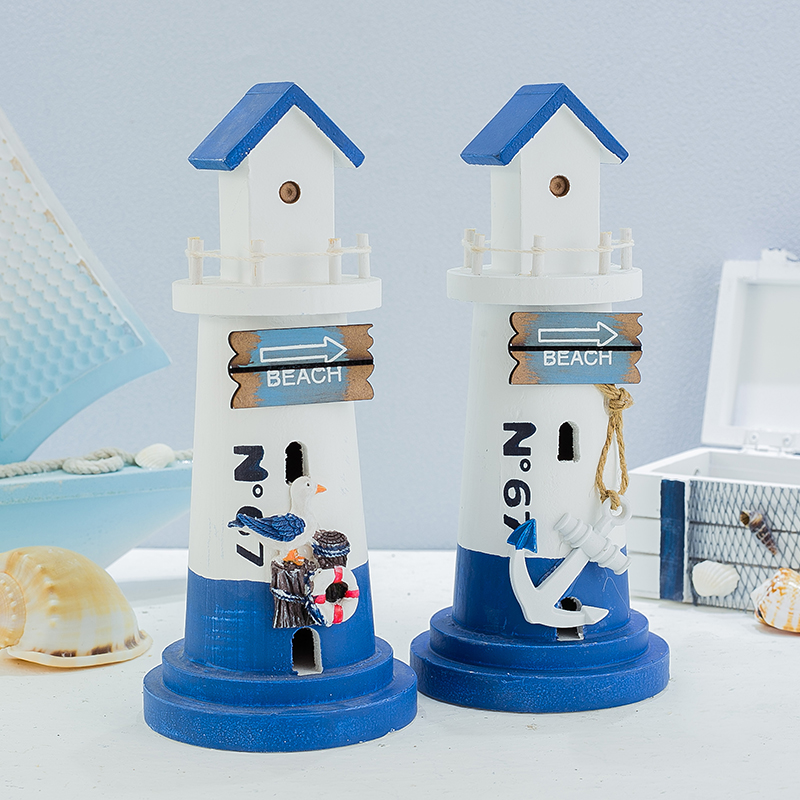 创意家居木质复古灯塔模型装饰摆件地中海儿童房书架展示毕业礼物 - 图0