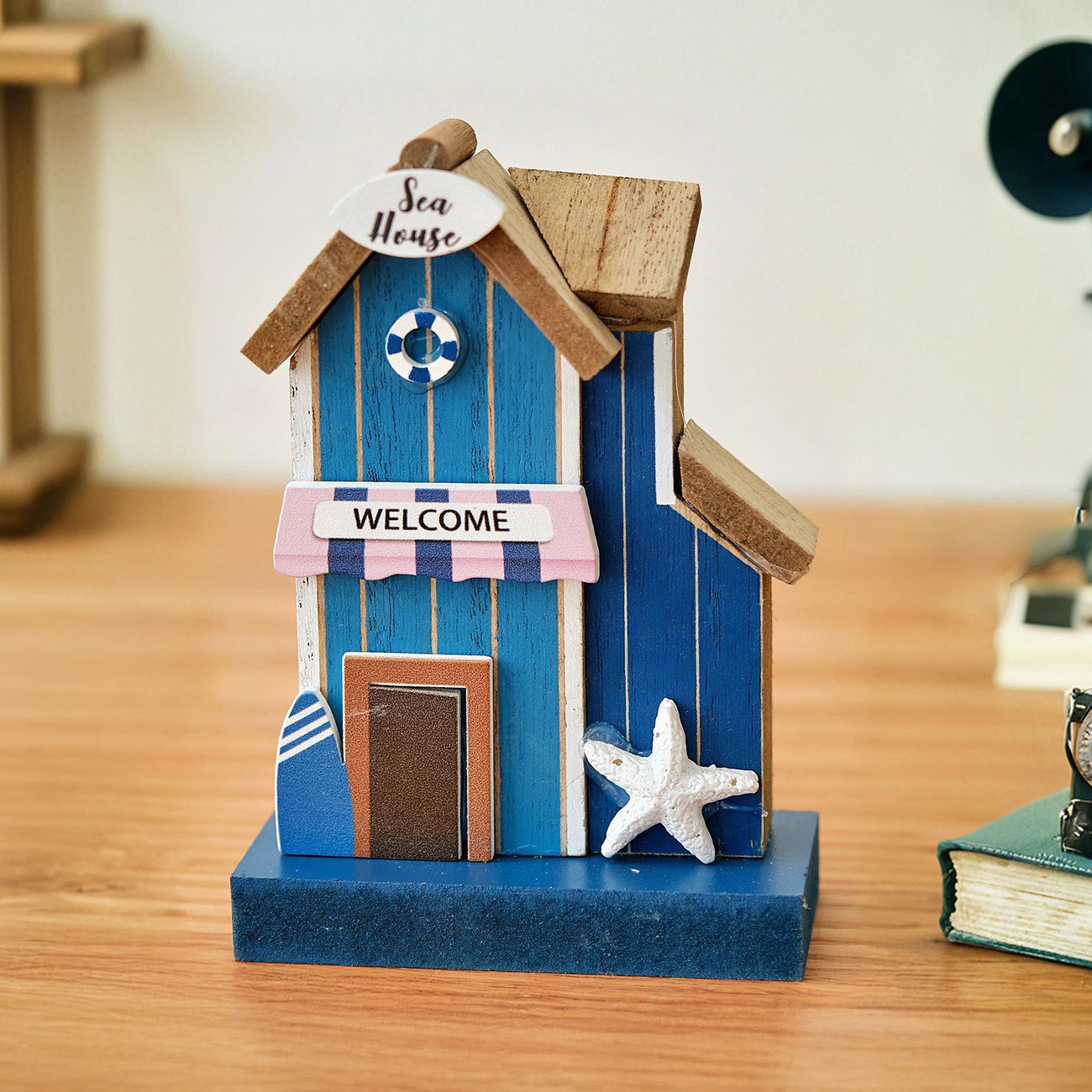 海洋风创意复古立体木质小房子家居摆件挂饰圣诞装饰咖啡店饰品,淘宝优惠券,粉丝福利购,淘宝优惠卷