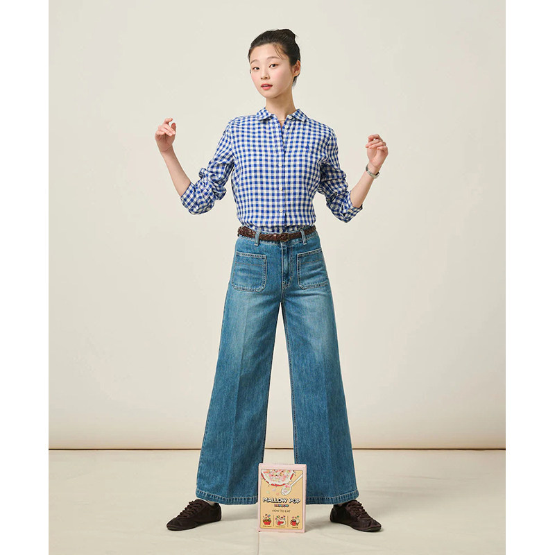 【新品】BEANPOLE滨波春夏女士简约复古休闲通勤前口袋阔腿牛仔裤,淘宝优惠券,粉丝福利购,淘宝优惠卷