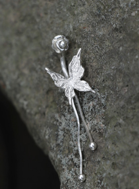URTY 蝶曳双苏 S930纯银手工耳环耳饰蝴蝶流苏耳钉