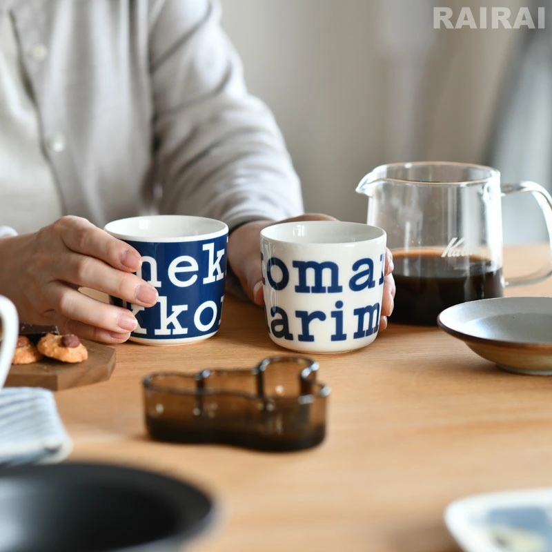 芬兰Marimekko 2024日本限定logo蓝色字母马克杯手握杯咖啡牛奶茶