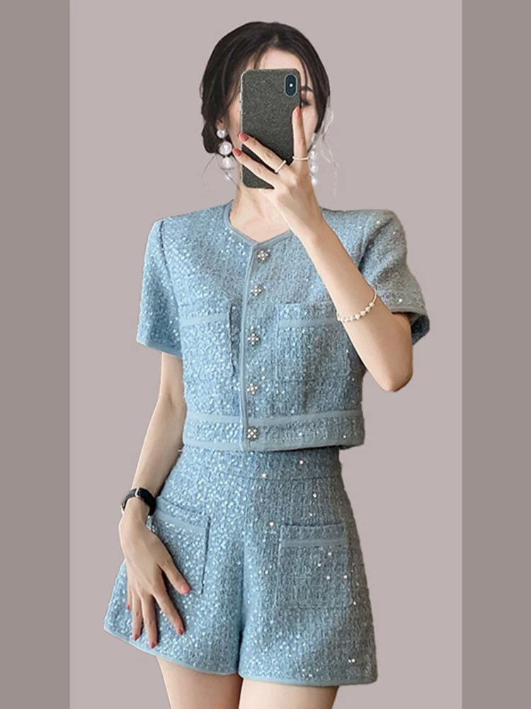 高级感小香风短裤套装女夏季气质名媛高端韩系小个子穿搭一整套,淘宝优惠券,粉丝福利购,淘宝优惠卷