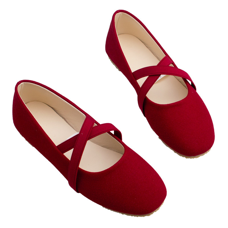 小红鞋平底复古交叉带韩版方头浅口晚晚鞋温柔百搭芭蕾舞单鞋女,淘宝优惠券,粉丝福利购,淘宝优惠卷
