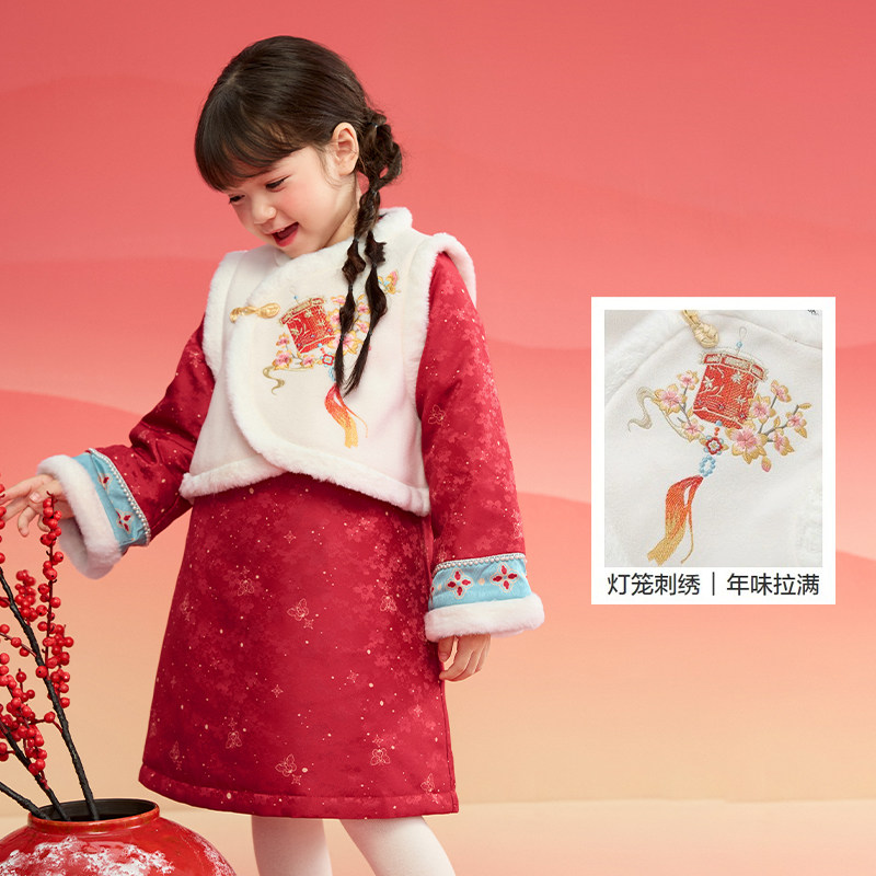 巴拉巴拉女童旗袍宝宝新中式连衣裙儿童红色刺绣裙子冬装新款童装,淘宝优惠券,粉丝福利购,淘宝优惠卷