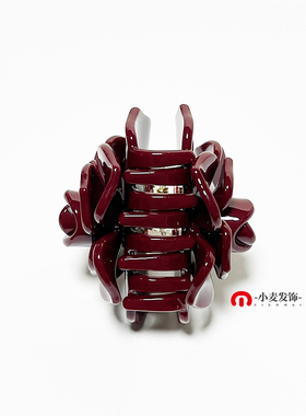 法式浪漫新款安哥拉红双面立体玫瑰花中号抓夹鲨鱼夹醋酸花朵发夹