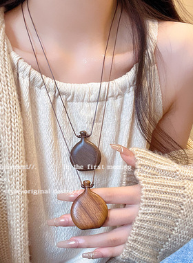 复古波西米亚风陶瓷项链中古异域民族风长款毛衣链禅意锁骨链颈链