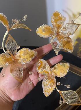 超仙新娘金色水晶铜丝花水晶发饰