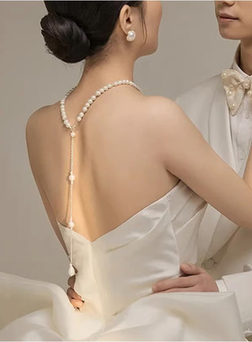 新款珍珠流苏美背项链婚纱配饰