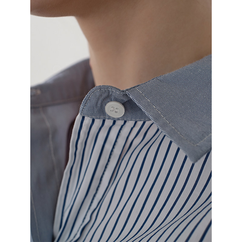 时髦精的衣橱流行线!蓝白拼接衬衫 iumi衬衫